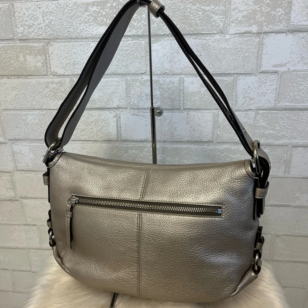 Coach Metallic Silver Leather Shoulder Bag